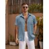 imageCOOFANDY Mens Short Sleeve Button Down Shirt Casual Summer Beach Untucked Vacation Textured Shirts with PocketMidnight
