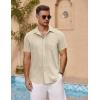 imageCOOFANDY Mens Short Sleeve Button Down Shirt Casual Summer Beach Untucked Vacation Textured Shirts with PocketOyster Gray