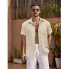 imageCOOFANDY Mens Short Sleeve Button Down Shirt Casual Summer Beach Untucked Vacation Textured Shirts with PocketOyster Gray