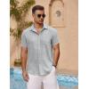 imageCOOFANDY Mens Short Sleeve Button Down Shirt Casual Summer Beach Untucked Vacation Textured Shirts with PocketQuiet Gray