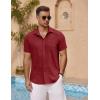 imageCOOFANDY Mens Short Sleeve Button Down Shirt Casual Summer Beach Untucked Vacation Textured Shirts with PocketScarlet Sage