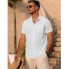 imageCOOFANDY Mens Short Sleeve Button Down Shirt Casual Summer Beach Untucked Vacation Textured Shirts with PocketWhite