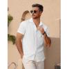 imageCOOFANDY Mens Short Sleeve Button Down Shirt Casual Summer Beach Untucked Vacation Textured Shirts with PocketWhite
