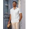 imageCOOFANDY Mens Short Sleeve Button Down Shirt Casual Summer Beach Untucked Vacation Textured Shirts with PocketWhite