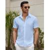imageCOOFANDY Mens Summer Beach Vacation Shirt Casual Short Sleeve Button Down Shirt for MenLight Blue