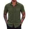 imageCOOFANDY Mens Casual Button Down Shirts Stretch Short Sleeve Business Dress Shirt with PocketArmy Green