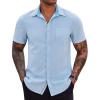 imageCOOFANDY Mens Casual Button Down Shirts Stretch Short Sleeve Business Dress Shirt with PocketLight Blue