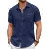 imageCOOFANDY Mens Short Sleeve Button Down Shirt Casual Summer Beach Untucked Vacation Textured Shirts with PocketBlack Iris