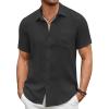imageCOOFANDY Mens Short Sleeve Button Down Shirt Casual Summer Beach Untucked Vacation Textured Shirts with PocketBlack Onyx