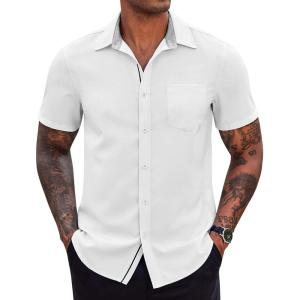 imageCOOFANDY Mens Casual Button Down Shirts Stretch Short Sleeve Business Dress Shirt with PocketWhite