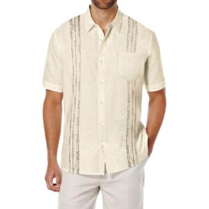 imageCOOFANDY Mens Cuban Guayabera Shirt Short Sleeve Linen Button Down Shirts Casual Summer Beach TopsBeige