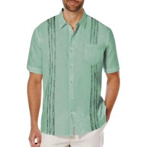 imageCOOFANDY Mens Cuban Guayabera Shirt Short Sleeve Linen Button Down Shirts Casual Summer Beach TopsIce Green