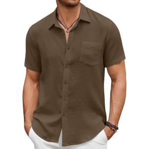 imageCOOFANDY Mens Short Sleeve Button Down Shirt Casual Summer Beach Untucked Vacation Textured Shirts with PocketAcorn