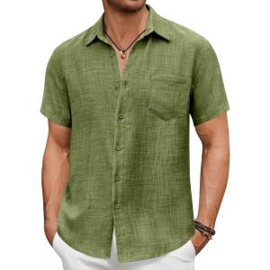 imageCOOFANDY Mens Short Sleeve Button Down Shirt Casual Summer Beach Untucked Vacation Textured Shirts with PocketChive