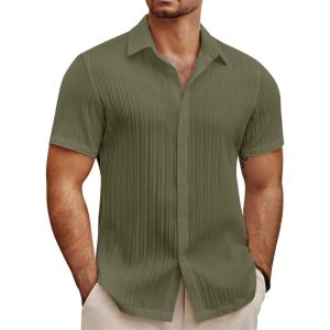 imageCOOFANDY Mens Summer Beach Vacation Shirt Casual Short Sleeve Button Down Shirt for MenArmy Green