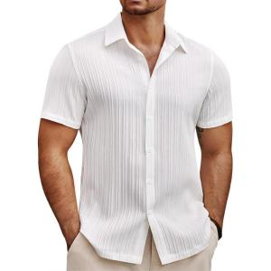 imageCOOFANDY Mens Summer Beach Vacation Shirt Casual Short Sleeve Button Down Shirt for MenAwhite