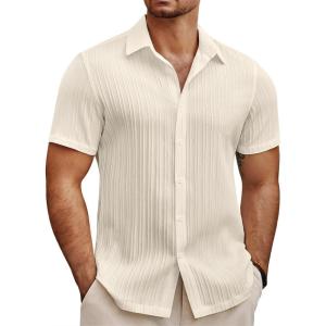 imageCOOFANDY Mens Summer Beach Vacation Shirt Casual Short Sleeve Button Down Shirt for MenCream