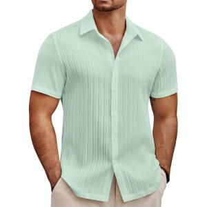 imageCOOFANDY Mens Summer Beach Vacation Shirt Casual Short Sleeve Button Down Shirt for MenIce Green
