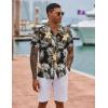 imageCOOFANDY Hawaiian Shirts for Men Short Sleeve Casual Button Down Shirt Tropical Summer Beach ShirtBlack Khaki Leaf