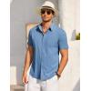 imageCOOFANDY Mens Short Sleeve Button Down Shirt Casual Summer Beach Shirts Vacation Wedding Shirt with PocketCeramic Blue