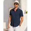 imageCOOFANDY Mens Short Sleeve Button Down Shirt Casual Summer Beach Shirts Vacation Wedding Shirt with PocketIndigo
