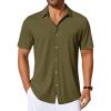 imageCOOFANDY Mens Casual Button Down Shirts Short Sleeve Wrinkle Free Shirt Untucked Summer Stretch Dress ShirtArmy Green