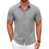 imageCOOFANDY Mens Short Sleeve Button Down Shirt Casual Summer Beach Shirts Vacation Wedding Shirt with PocketAshen Gray