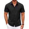 imageCOOFANDY Mens Short Sleeve Button Down Shirt Casual Summer Beach Shirts Vacation Wedding Shirt with PocketBlack