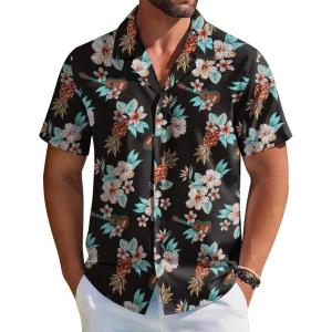 imageCOOFANDY Hawaiian Shirts for Men Short Sleeve Casual Button Down Shirt Tropical Summer Beach ShirtBlack Flower