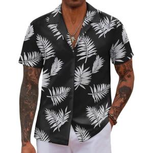 imageCOOFANDY Hawaiian Shirts for Men Short Sleeve Casual Button Down Shirt Tropical Summer Beach ShirtBlack Palm Leaf