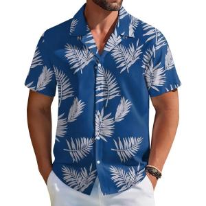 imageCOOFANDY Hawaiian Shirts for Men Short Sleeve Casual Button Down Shirt Tropical Summer Beach ShirtBlue Palm Leaf