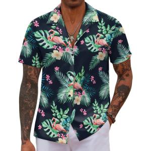 imageCOOFANDY Hawaiian Shirts for Men Short Sleeve Casual Button Down Shirt Tropical Summer Beach ShirtFlamingo Green