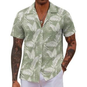 imageCOOFANDY Hawaiian Shirts for Men Short Sleeve Casual Button Down Shirt Tropical Summer Beach ShirtGreen Palm Leaf
