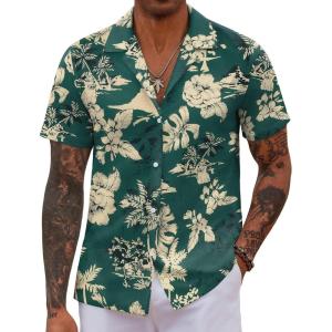 imageCOOFANDY Hawaiian Shirts for Men Short Sleeve Casual Button Down Shirt Tropical Summer Beach ShirtGreen Palm Tree