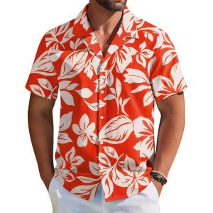 imageCOOFANDY Hawaiian Shirts for Men Short Sleeve Casual Button Down Shirt Tropical Summer Beach ShirtRed White Floral
