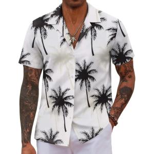 imageCOOFANDY Hawaiian Shirts for Men Short Sleeve Casual Button Down Shirt Tropical Summer Beach ShirtWhite Palm Tree