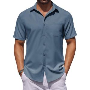 imageCOOFANDY Mens Button Down Shirts Short Sleeve Stain Shield Dress Shirts Business Casual Shirt with PocketBlue