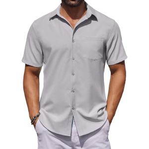 imageCOOFANDY Mens Button Down Shirts Short Sleeve Stain Shield Dress Shirts Business Casual Shirt with PocketGrey