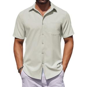 imageCOOFANDY Mens Button Down Shirts Short Sleeve Stain Shield Dress Shirts Business Casual Shirt with PocketLight Green