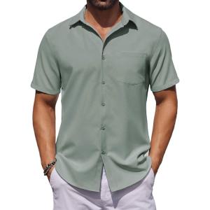 imageCOOFANDY Mens Button Down Shirts Short Sleeve Stain Shield Dress Shirts Business Casual Shirt with PocketSage Green Grey