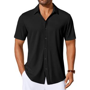 imageCOOFANDY Mens Casual Button Down Shirts Short Sleeve Wrinkle Free Shirt Untucked Summer Stretch Dress ShirtBlack