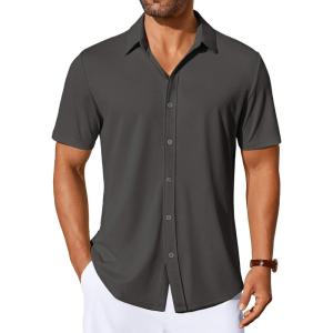 imageCOOFANDY Mens Casual Button Down Shirts Short Sleeve Wrinkle Free Shirt Untucked Summer Stretch Dress ShirtDark Grey