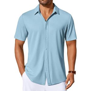 imageCOOFANDY Mens Casual Button Down Shirts Short Sleeve Wrinkle Free Shirt Untucked Summer Stretch Dress ShirtLight Blue