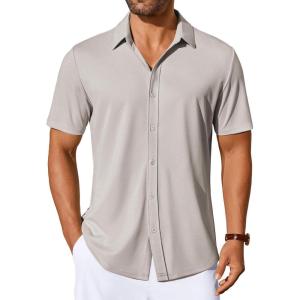 imageCOOFANDY Mens Casual Button Down Shirts Short Sleeve Wrinkle Free Shirt Untucked Summer Stretch Dress ShirtLight Gray