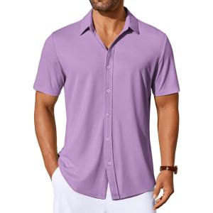 imageCOOFANDY Mens Casual Button Down Shirts Short Sleeve Wrinkle Free Shirt Untucked Summer Stretch Dress ShirtPurple