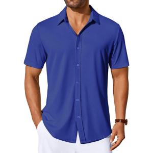 imageCOOFANDY Mens Casual Button Down Shirts Short Sleeve Wrinkle Free Shirt Untucked Summer Stretch Dress ShirtRoyal Blue