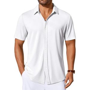 imageCOOFANDY Mens Casual Button Down Shirts Short Sleeve Wrinkle Free Shirt Untucked Summer Stretch Dress ShirtWhite