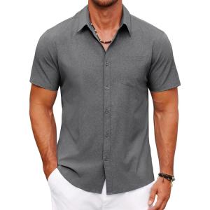 imageCOOFANDY Mens Short Sleeve Button Down Shirt Casual Summer Beach Shirts Vacation Wedding Shirt with PocketSlate Marble