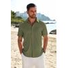 imageCOOFANDY Mens Casual Linen Shirt Short Sleeve Button Down Shirt Summer Beach Shirts with PocketArmy Green