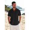 imageCOOFANDY Mens Casual Linen Shirt Short Sleeve Button Down Shirt Summer Beach Shirts with PocketBlack